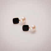 Felicity Black Enamel Stud Earring with Faux Pearl